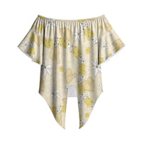 Hawaii Anthurium Tiare Pikake Lei Off Shoulder Wrap Waist Top Melemele Lauhala Art Pattern LT01 Yellow - Polynesian Pride