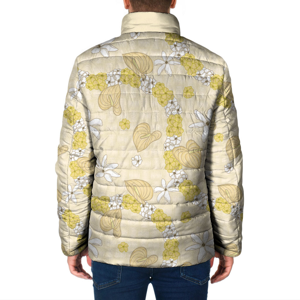 Hawaii Anthurium Tiare Pikake Lei Padded Jacket Melemele Lauhala Art Pattern