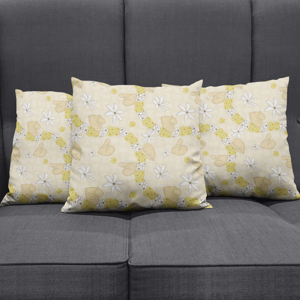 Hawaii Anthurium Tiare Pikake Lei Pillow Cover Melemele Lauhala Art Pattern