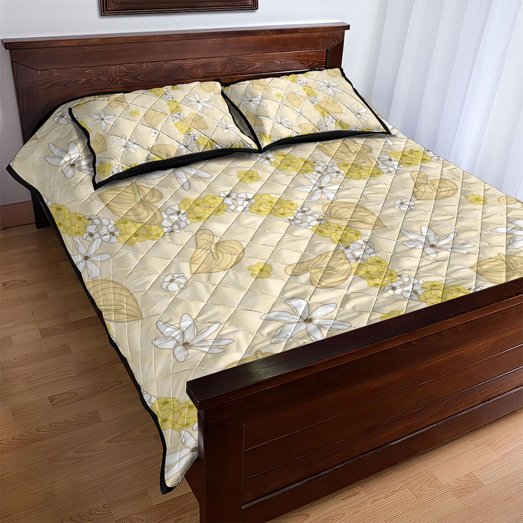 Hawaii Anthurium Tiare Pikake Lei Quilt Bed Set Melemele Lauhala Art Pattern
