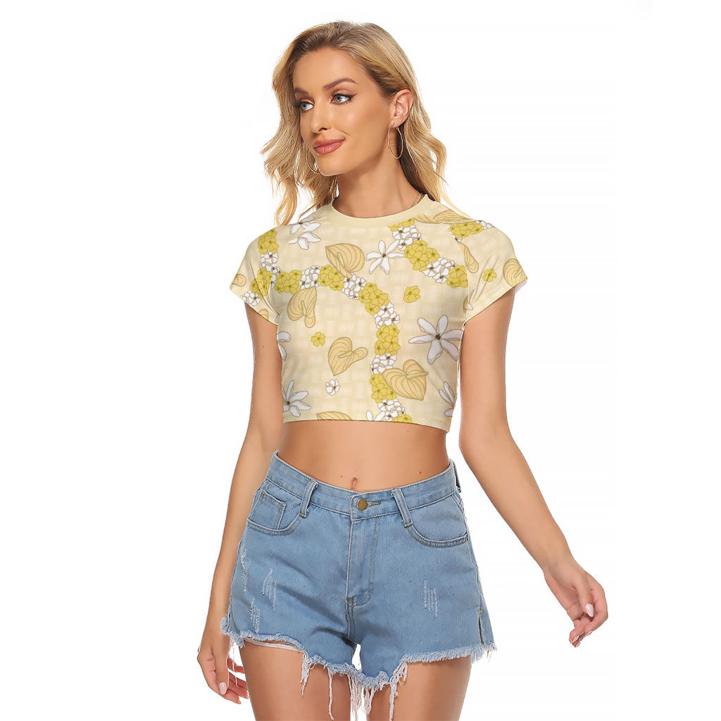 Hawaii Anthurium Tiare Pikake Lei Raglan Cropped T Shirt Melemele Lauhala Art Pattern