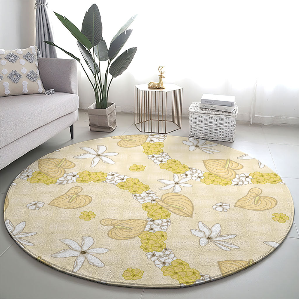 Hawaii Anthurium Tiare Pikake Lei Round Carpet Melemele Lauhala Art Pattern