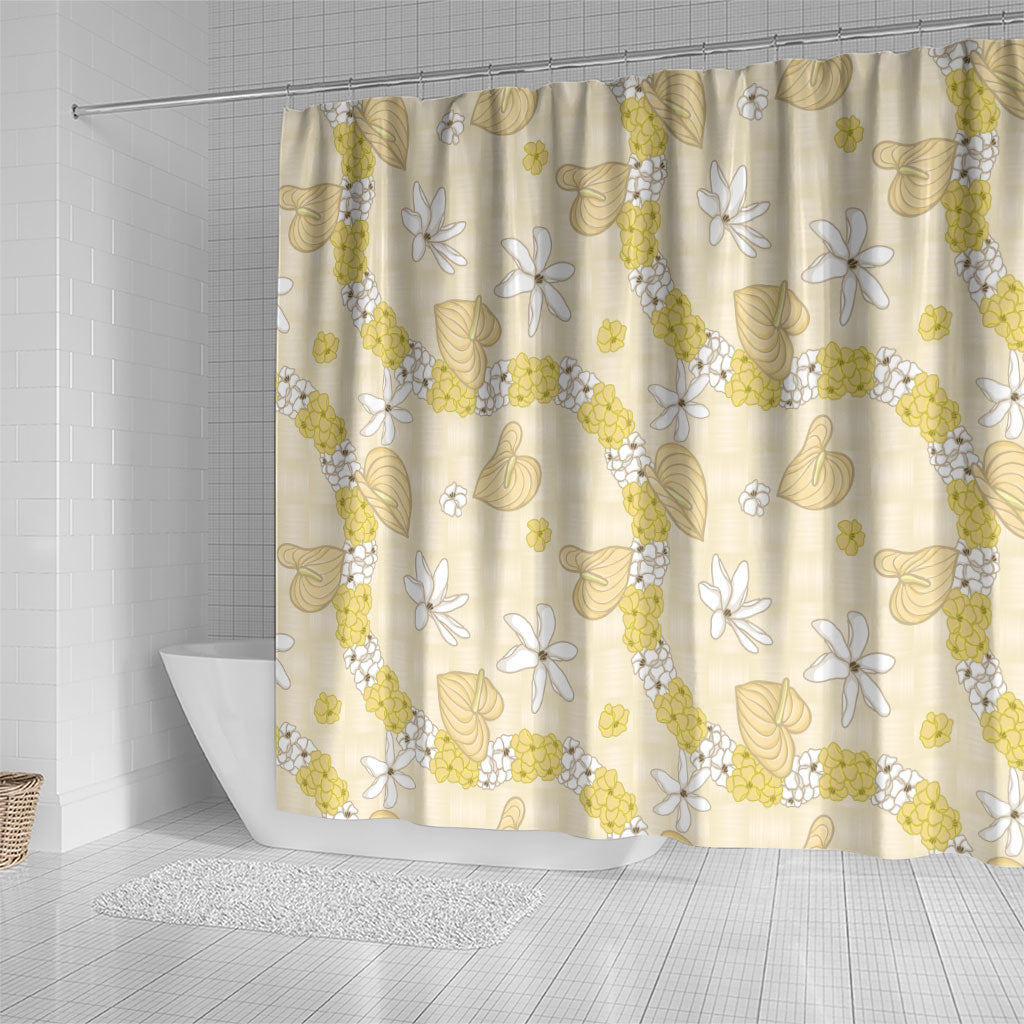 Hawaii Anthurium Tiare Pikake Lei Shower Curtain Melemele Lauhala Art Pattern