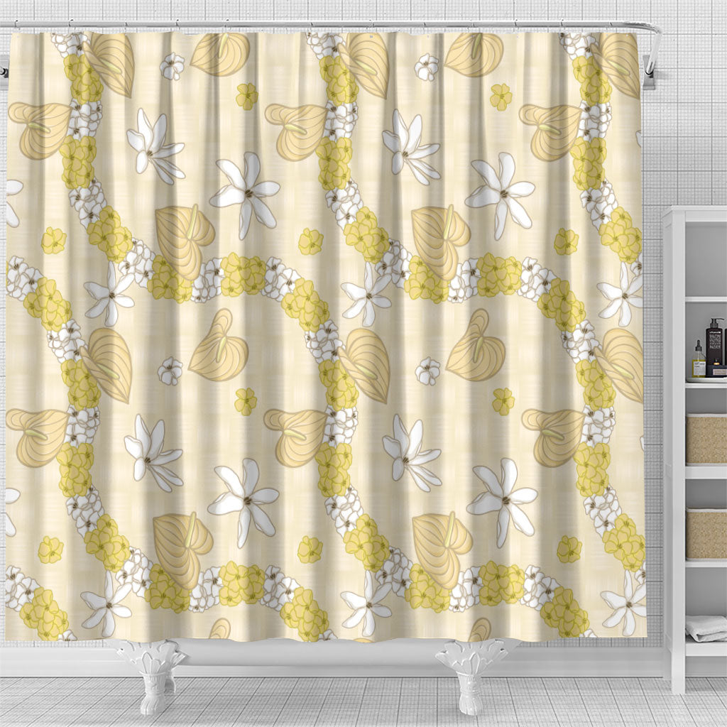 Hawaii Anthurium Tiare Pikake Lei Shower Curtain Melemele Lauhala Art Pattern