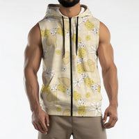 Hawaii Anthurium Tiare Pikake Lei Sleeveless Zip Hoodie Melemele Lauhala Art Pattern