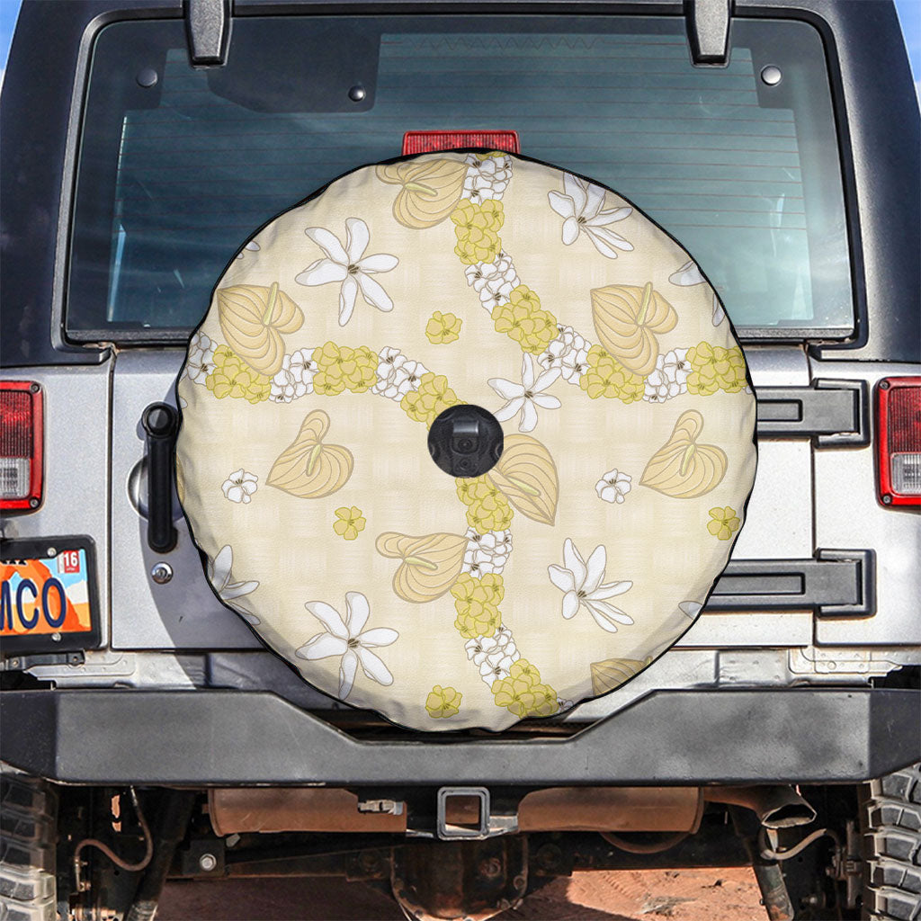 Hawaii Anthurium Tiare Pikake Lei Spare Tire Cover Melemele Lauhala Art Pattern