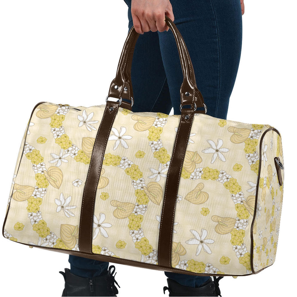 Hawaii Anthurium Tiare Pikake Lei Travel Bag Melemele Lauhala Art Pattern