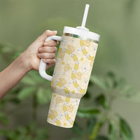 Hawaii Anthurium Tiare Pikake Lei Tumbler With Handle Melemele Lauhala Art Pattern