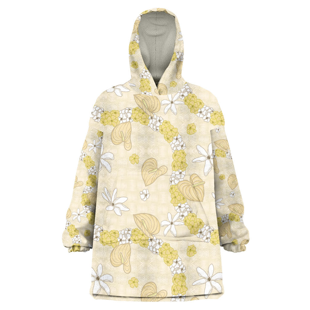 Hawaii Anthurium Tiare Pikake Lei Wearable Blanket Hoodie Melemele Lauhala Art Pattern