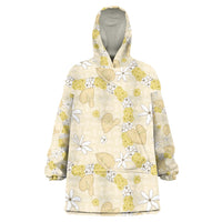 Hawaii Anthurium Tiare Pikake Lei Wearable Blanket Hoodie Melemele Lauhala Art Pattern
