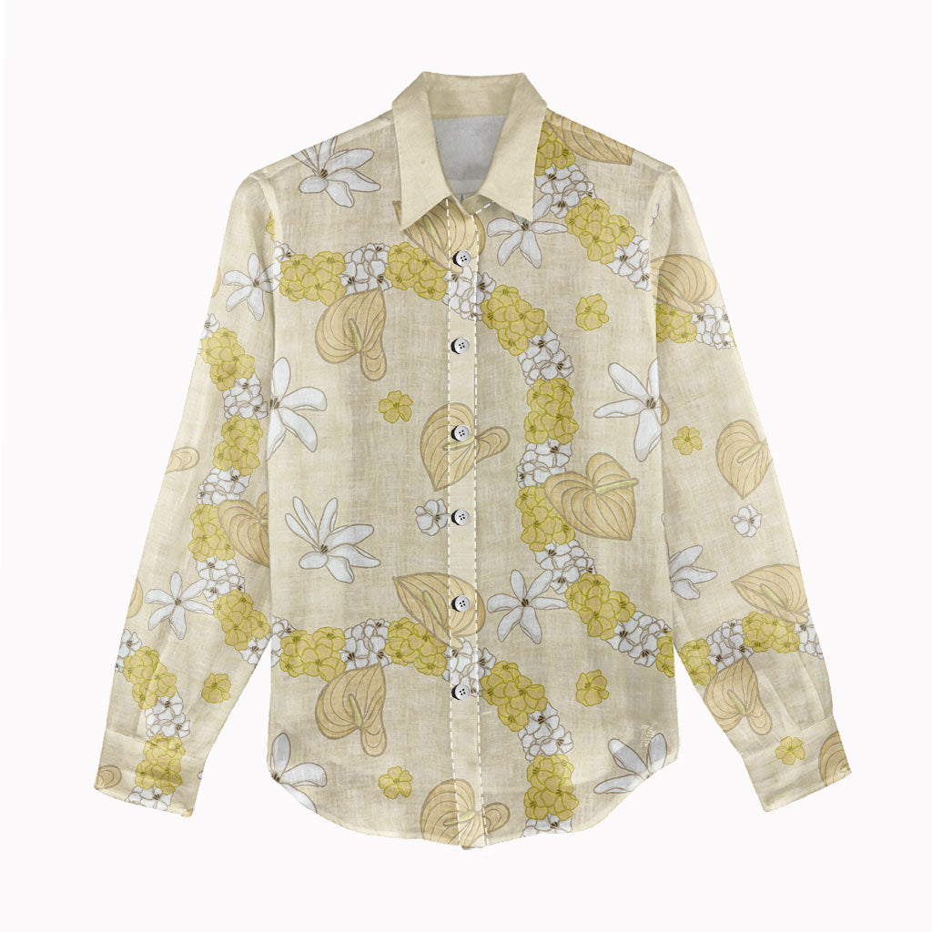 Hawaii Anthurium Tiare Pikake Lei Women Casual Shirt Melemele Lauhala Art Pattern