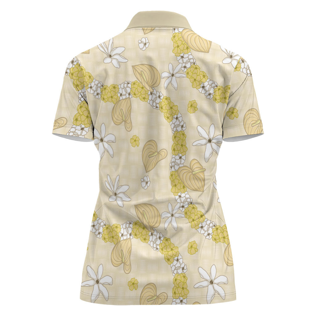 Hawaii Anthurium Tiare Pikake Lei Women Polo Shirt Melemele Lauhala Art Pattern
