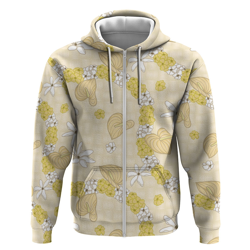 Hawaii Anthurium Tiare Pikake Lei Zip Hoodie Melemele Lauhala Art Pattern