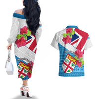 Fiji Day Couples Matching Off The Shoulder Long Sleeve Dress and Hawaiian Shirt Fijian Hibiscus Special Version LT01 - Polynesian Pride