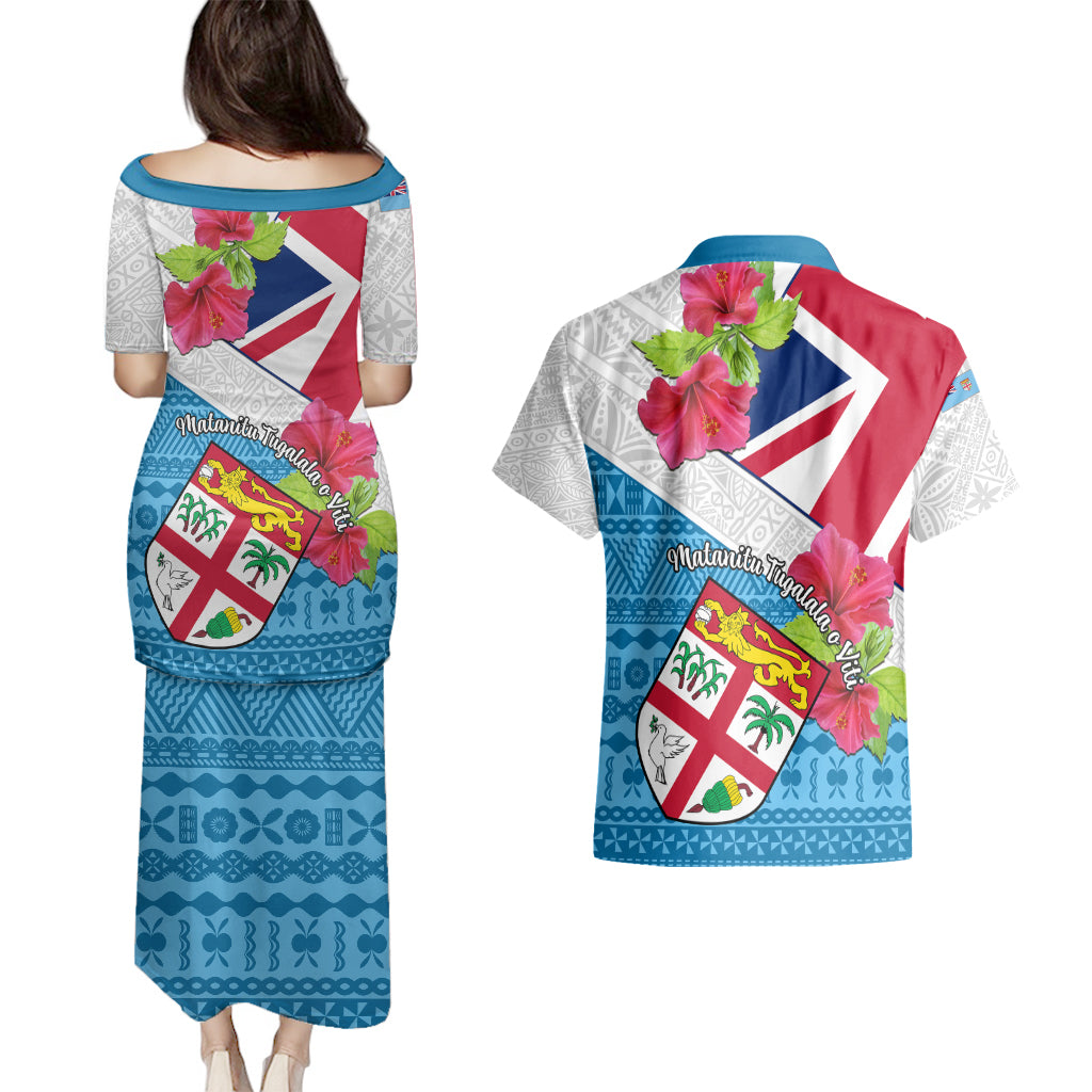 Fiji Day Couples Matching Puletasi Dress and Hawaiian Shirt Fijian Hibiscus Special Version LT01 - Polynesian Pride