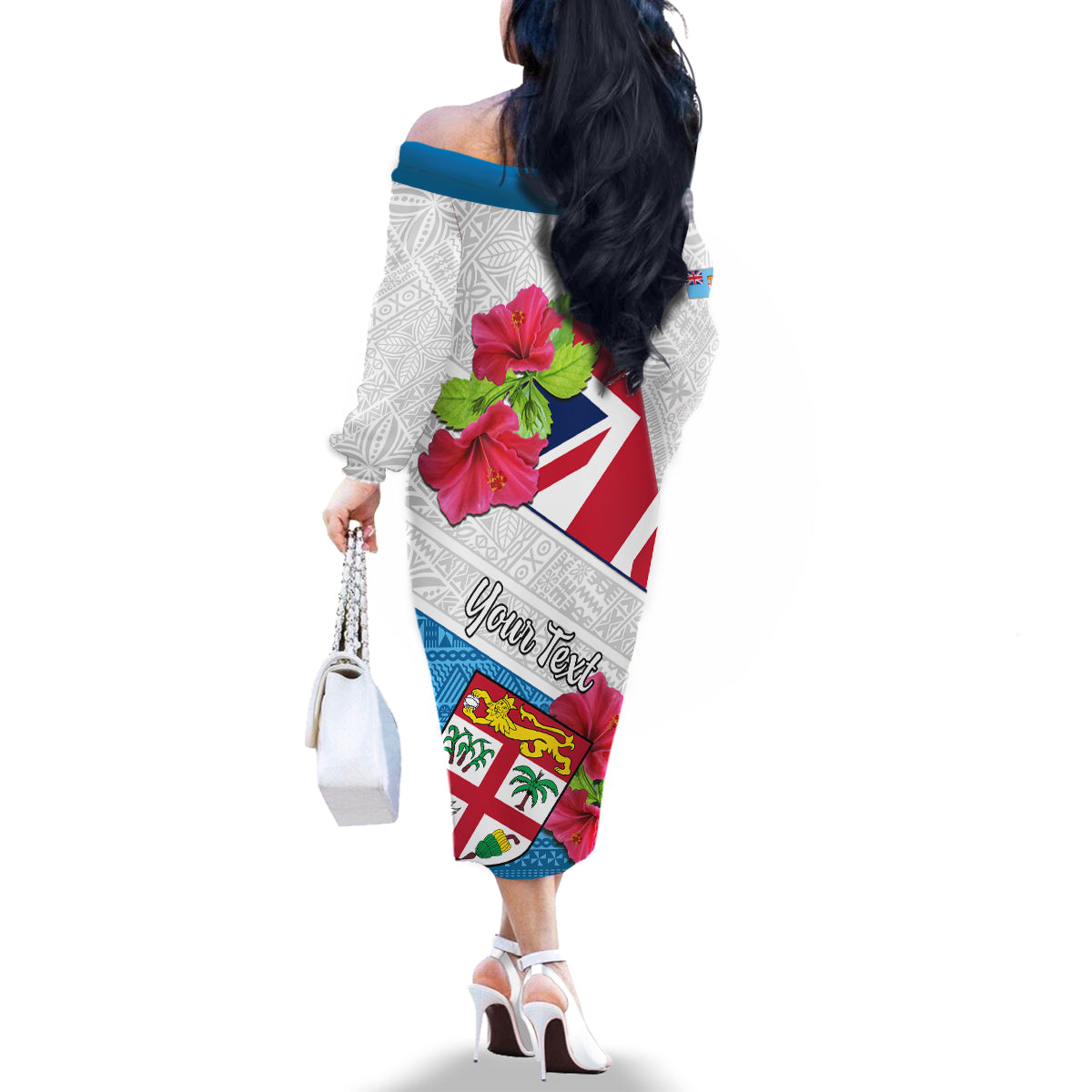 Personalised Fiji Day Family Matching Off Shoulder Long Sleeve Dress and Hawaiian Shirt Fijian Hibiscus Special Version LT01 - Polynesian Pride