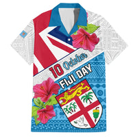 Personalised Fiji Day Family Matching Off Shoulder Maxi Dress and Hawaiian Shirt Fijian Hibiscus Special Version LT01 Dad's Shirt - Short Sleeve White - Polynesian Pride