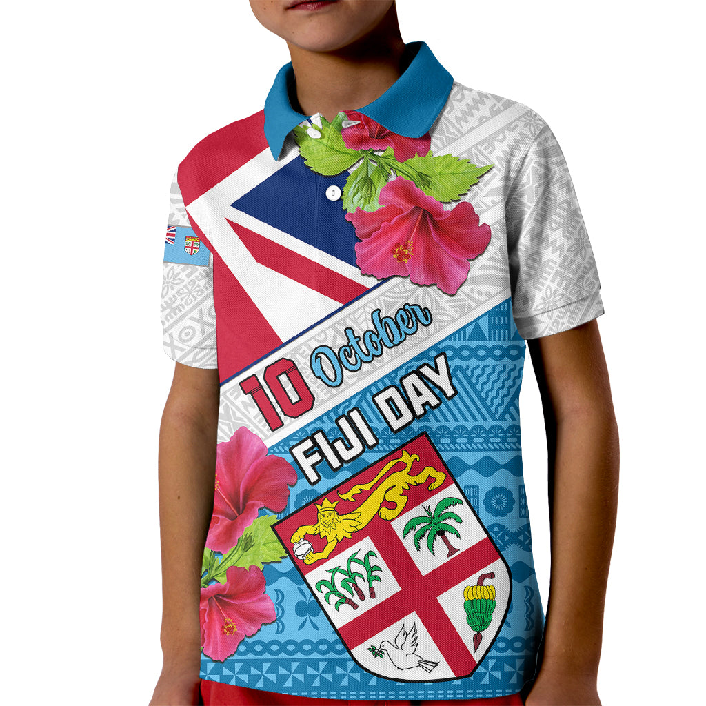 Personalised Fiji Day Kid Polo Shirt Fijian Hibiscus Special Version LT01 Kid White - Polynesian Pride