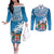 Fiji Couples Matching Off The Shoulder Long Sleeve Dress and Long Sleeve Button Shirts Bula Fijian Tapa Pattern LT01 Blue - Polynesian Pride