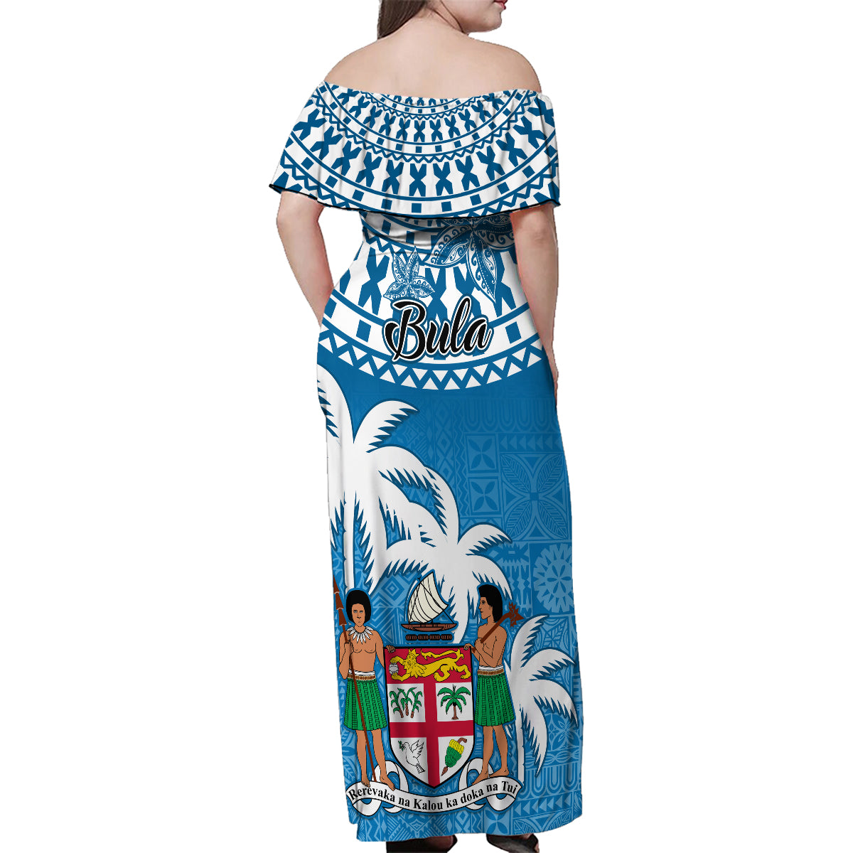 Fiji Family Matching Off Shoulder Maxi Dress and Hawaiian Shirt Bula Fijian Tapa Pattern LT01 - Polynesian Pride