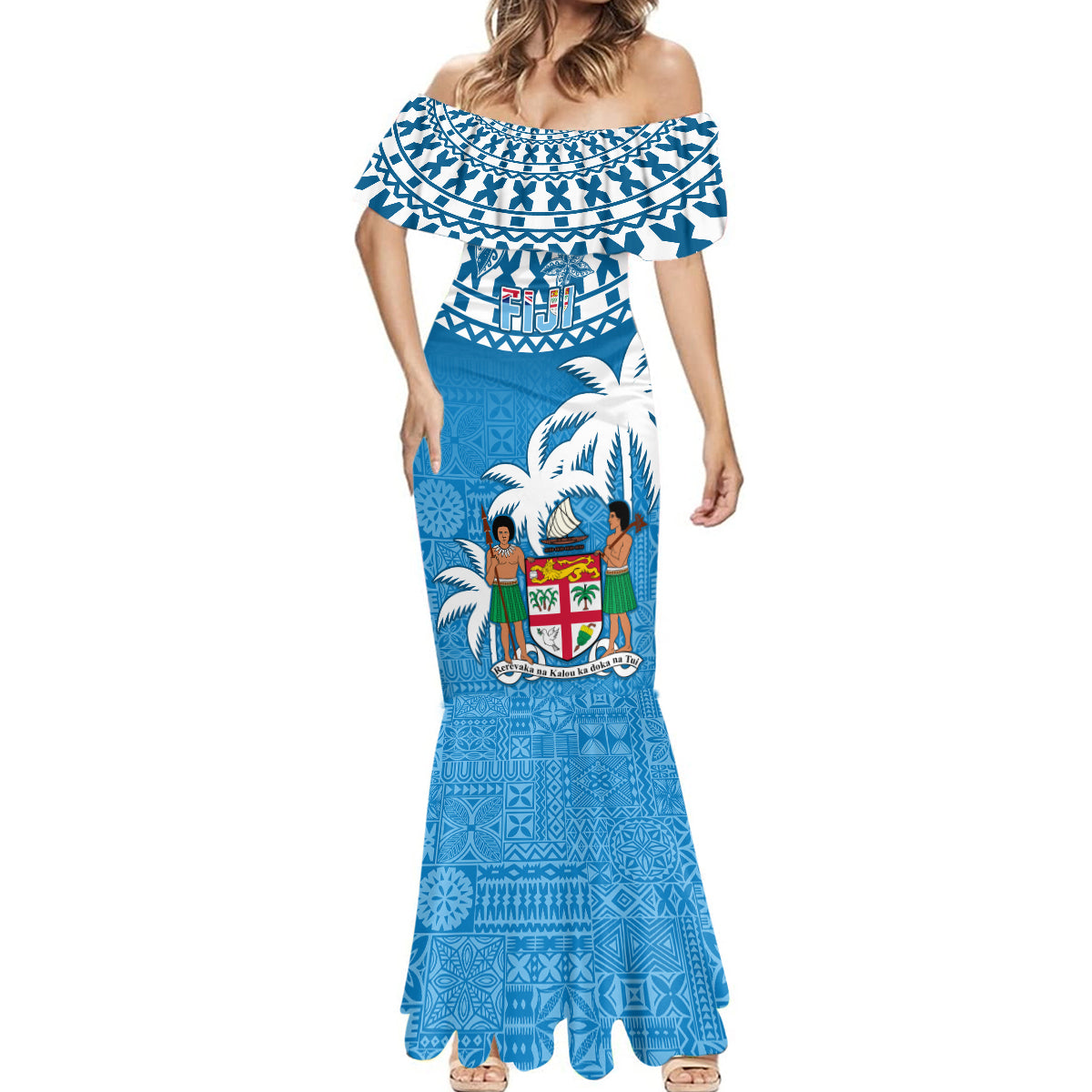 Fiji Mermaid Dress Bula Fijian Tapa Pattern LT01 - Polynesian Pride