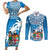Personalised Fiji Couples Matching Short Sleeve Bodycon Dress and Long Sleeve Button Shirts Bula Fijian Tapa Pattern LT01 Blue - Polynesian Pride