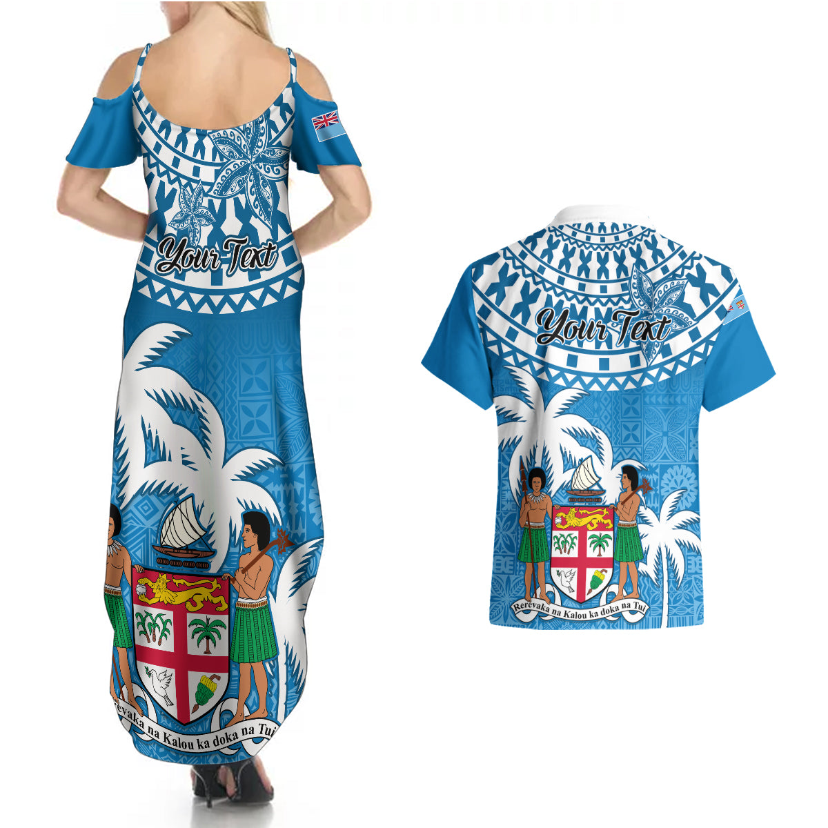 Personalised Fiji Couples Matching Summer Maxi Dress and Hawaiian Shirt Bula Fijian Tapa Pattern LT01 - Polynesian Pride