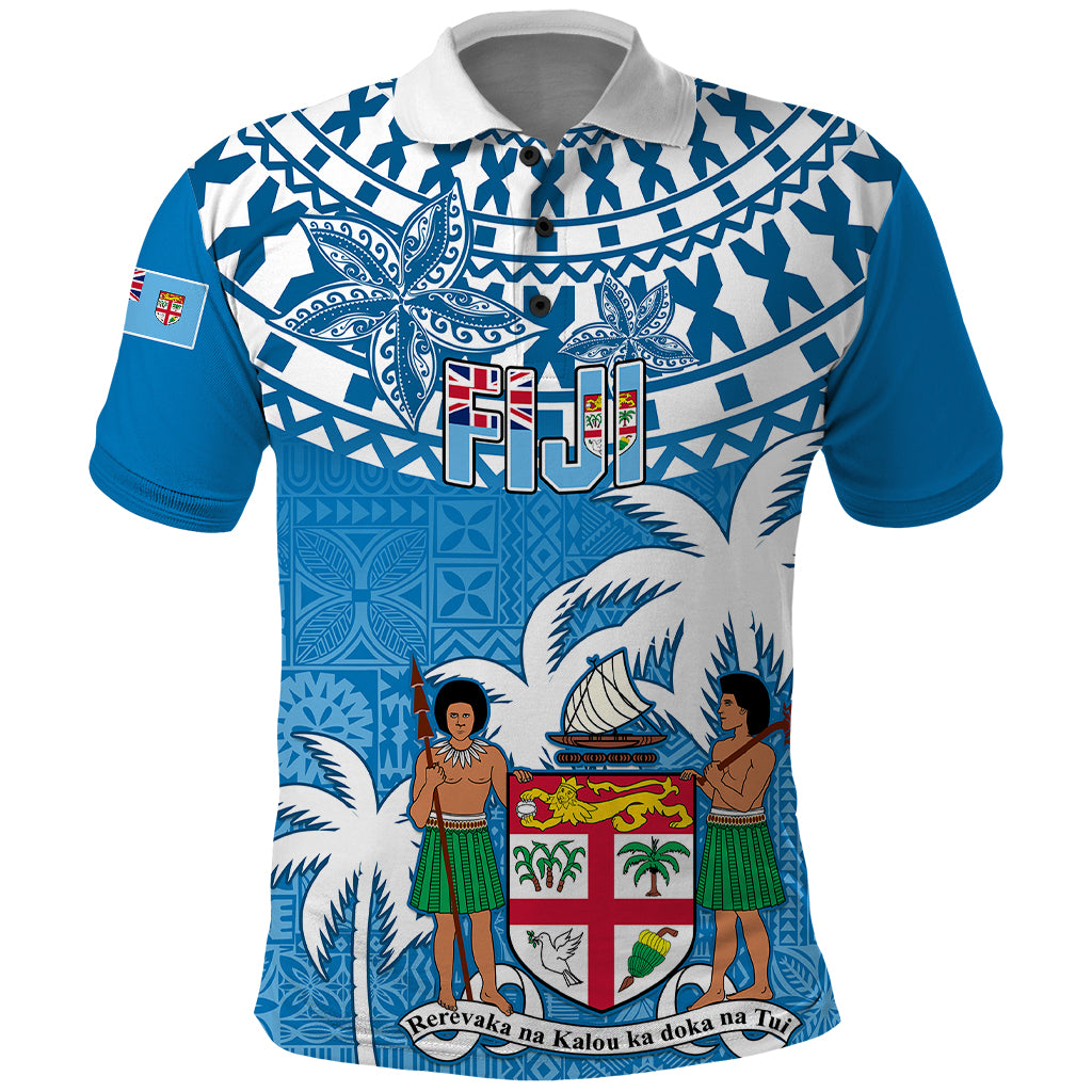 Personalised Fiji Polo Shirt Bula Fijian Tapa Pattern LT01 Blue - Polynesian Pride