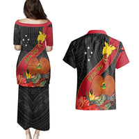 Personalised Papua New Guinea Couples Matching Puletasi Dress and Hawaiian Shirt Bird Of Paradise With Tropical Flower LT01 - Polynesian Pride