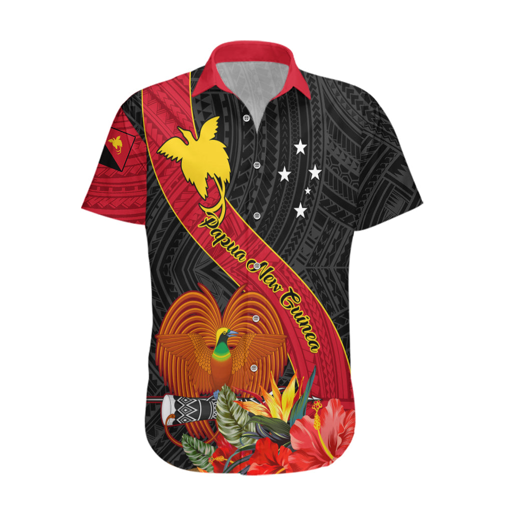 Personalised Papua New Guinea Hawaiian Shirt Bird Of Paradise With Tropical Flower LT01 Black - Polynesian Pride