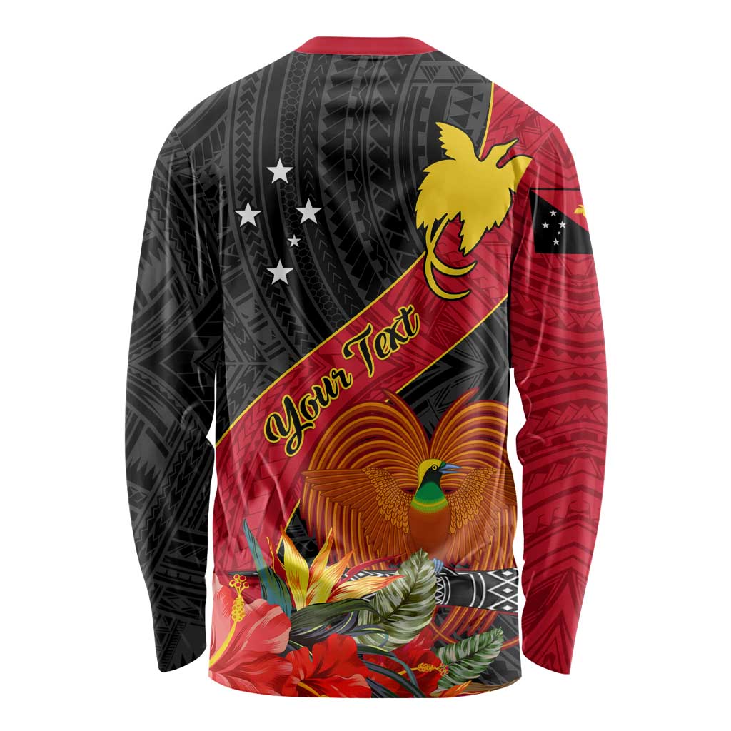 Personalised Papua New Guinea Long Sleeve Shirt Bird Of Paradise With Tropical Flower LT01