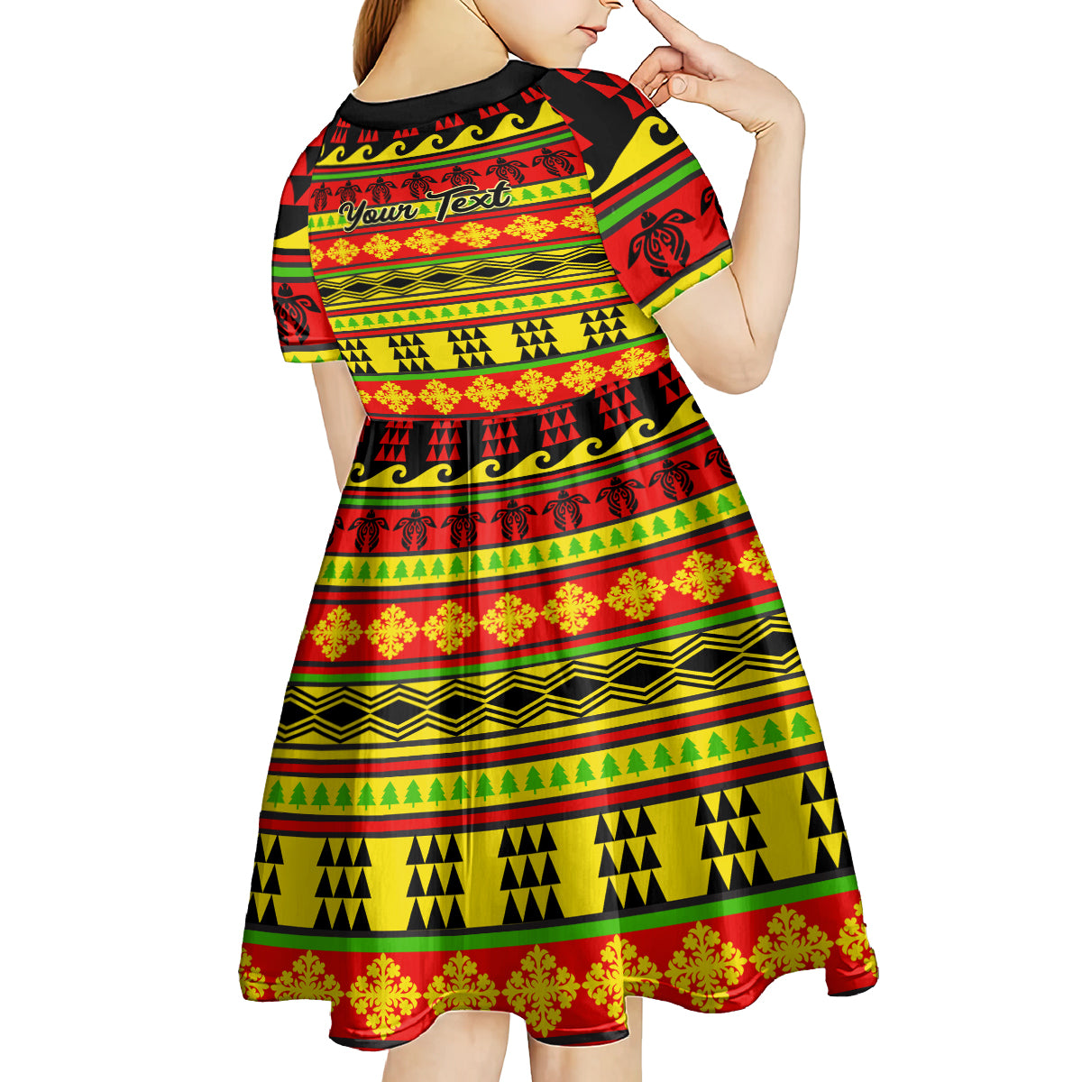 Custom Hawaii Christmas Kid Short Sleeve Dress Hawaiian Quilt Pattern Reggae Version LT01 - Polynesian Pride