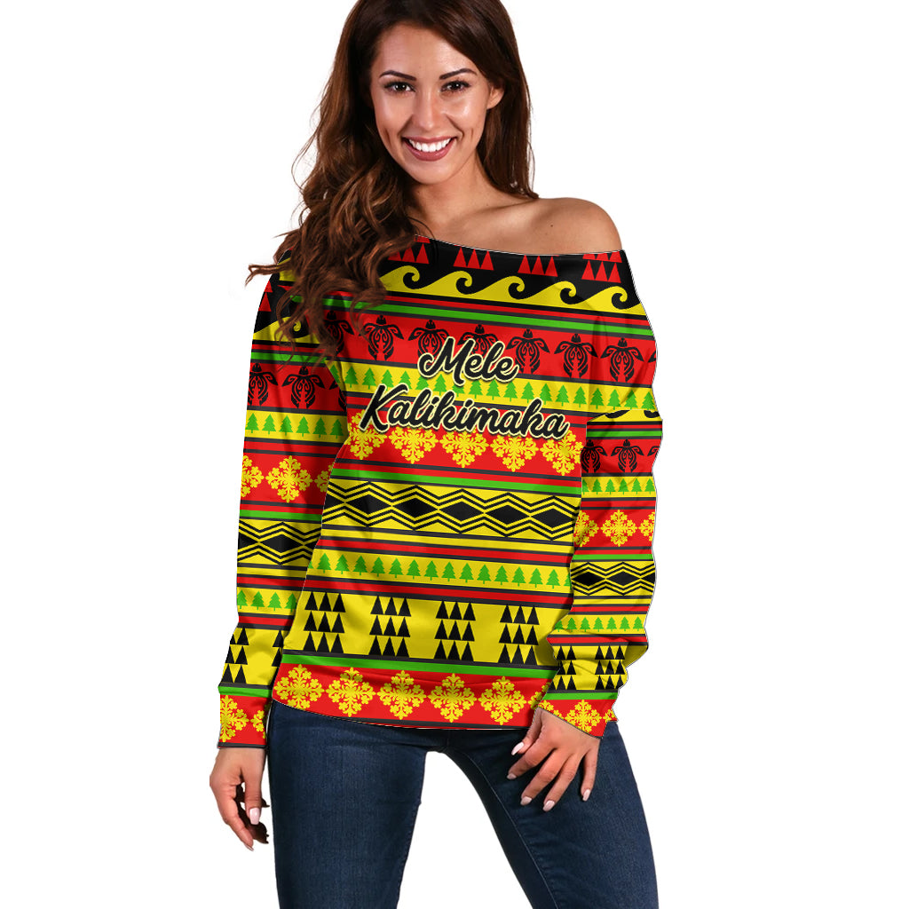 Custom Hawaii Christmas Off Shoulder Sweater Hawaiian Quilt Pattern Reggae Version LT01 Women Art - Polynesian Pride