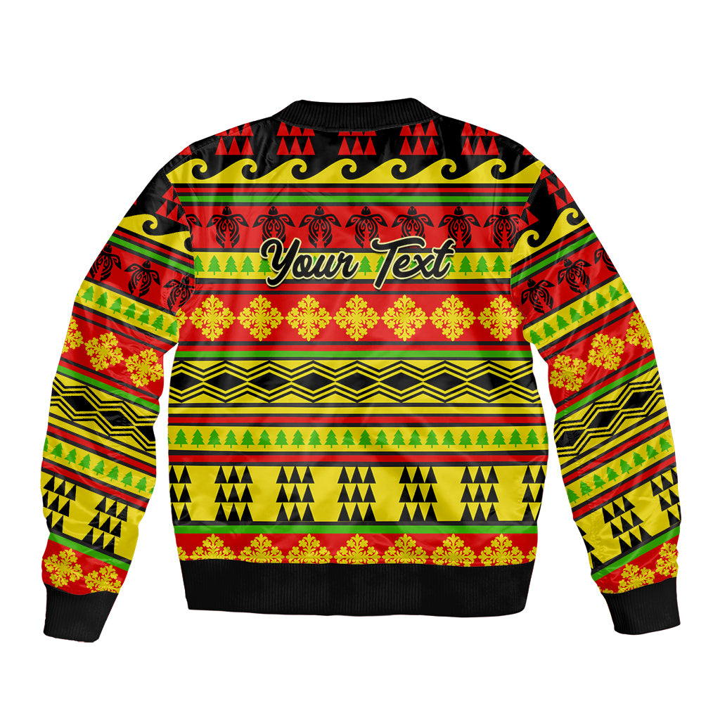 Custom Hawaii Christmas Sleeve Zip Bomber Jacket Hawaiian Quilt Pattern Reggae Version LT01 - Polynesian Pride