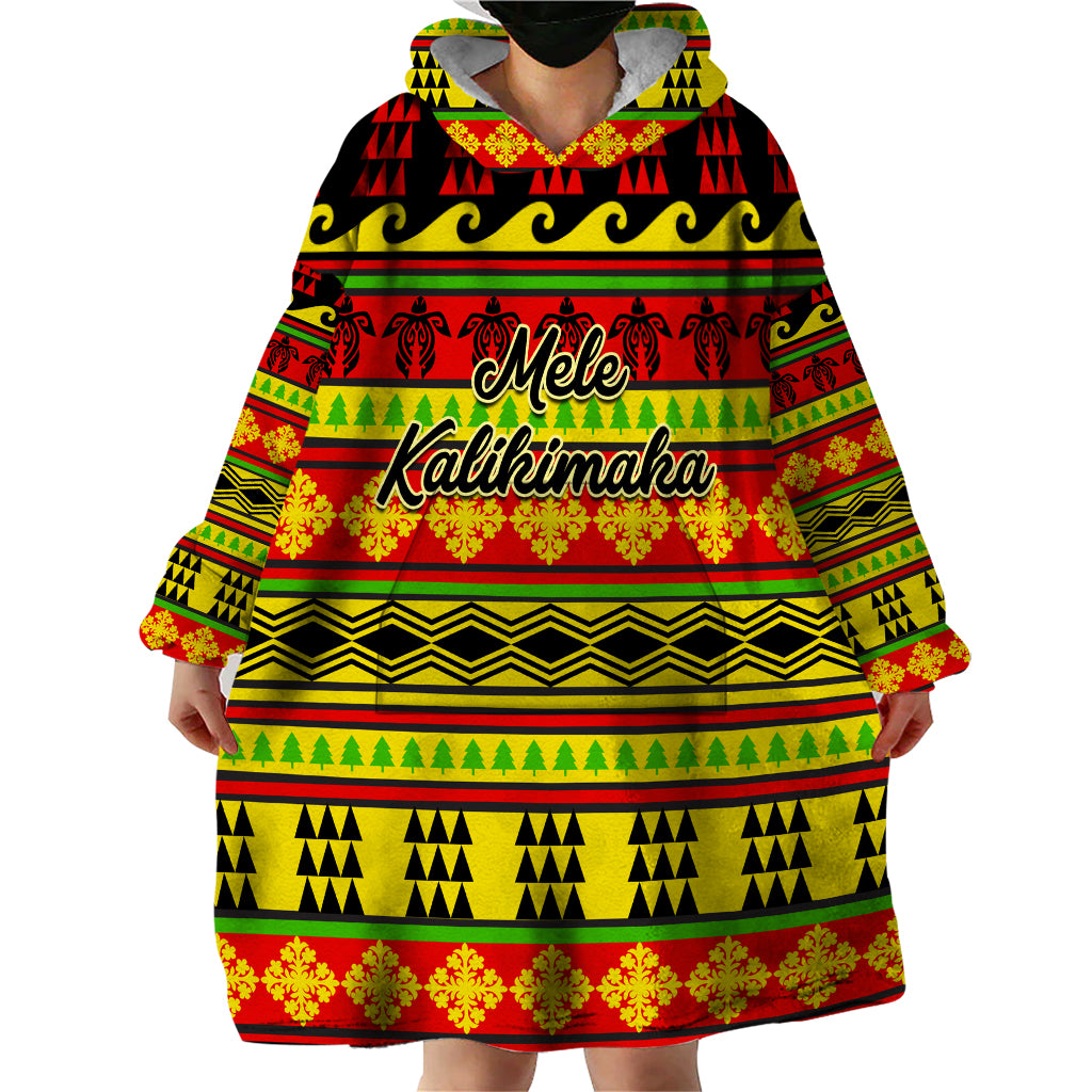 Custom Hawaii Christmas Wearable Blanket Hoodie Hawaiian Quilt Pattern Reggae Version LT01 - Polynesian Pride