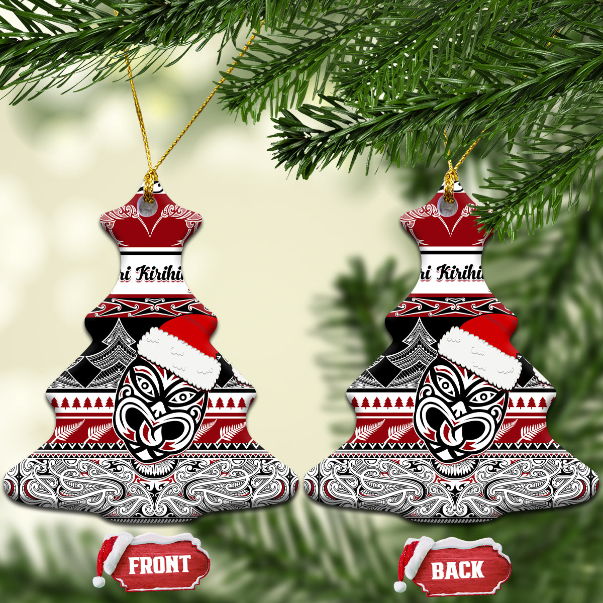 New Zealand Christmas Ceramic Ornament Maori Meri Kirihimete Moko LT01 Christmas Tree Red - Polynesian Pride