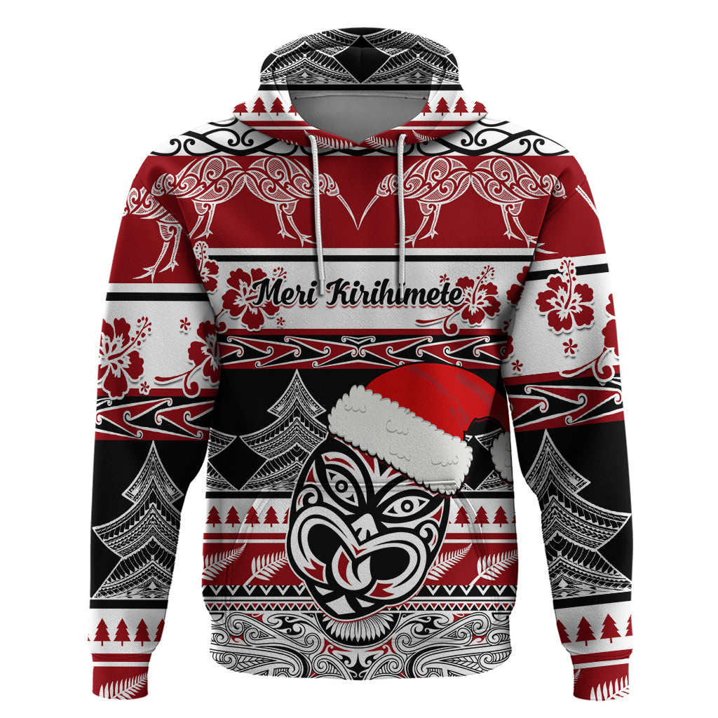 Custom New Zealand Christmas Hoodie Maori Meri Kirihimete Moko LT01 Pullover Hoodie Red - Polynesian Pride