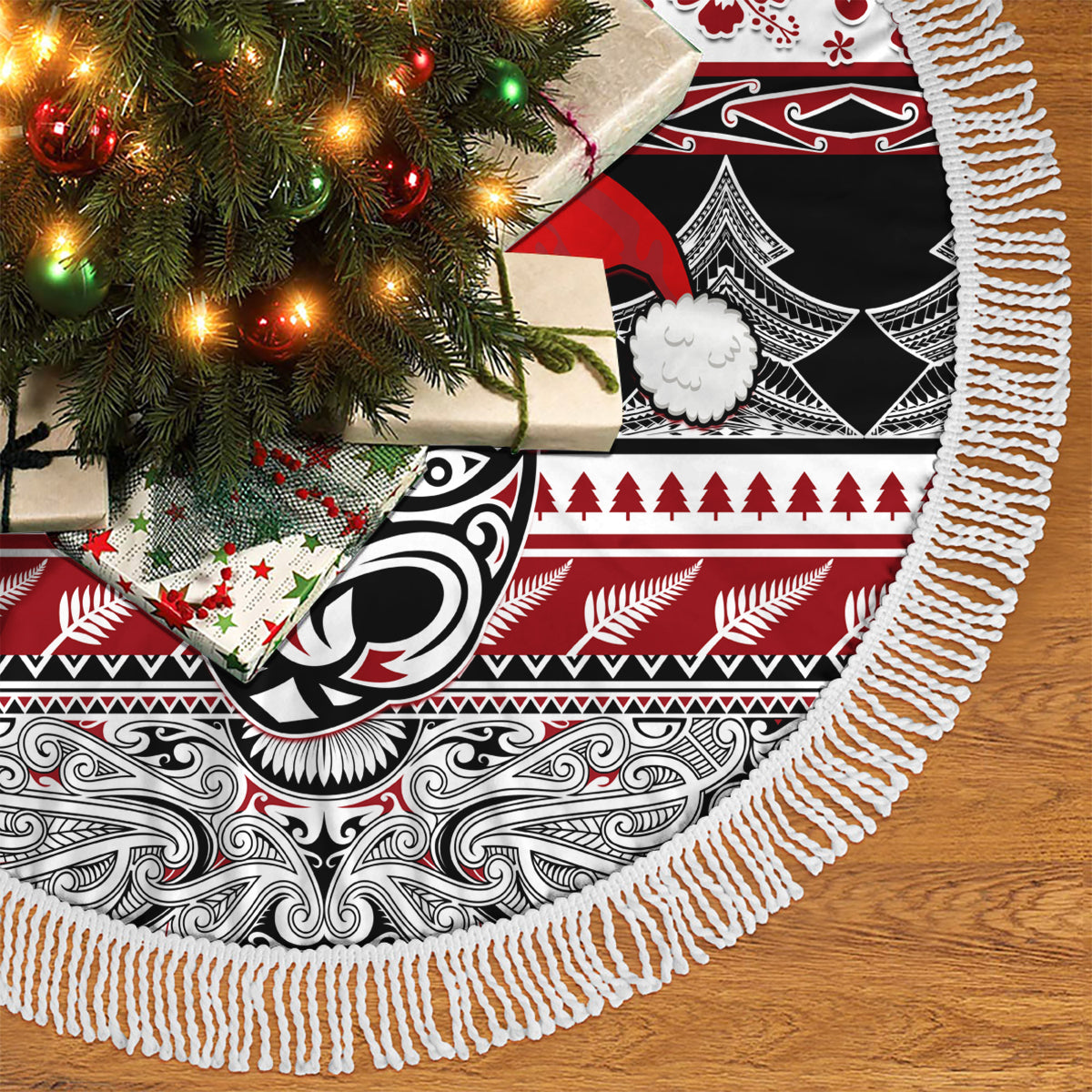 New Zealand Christmas Tree Skirt Maori Meri Kirihimete Moko LT01 - Polynesian Pride