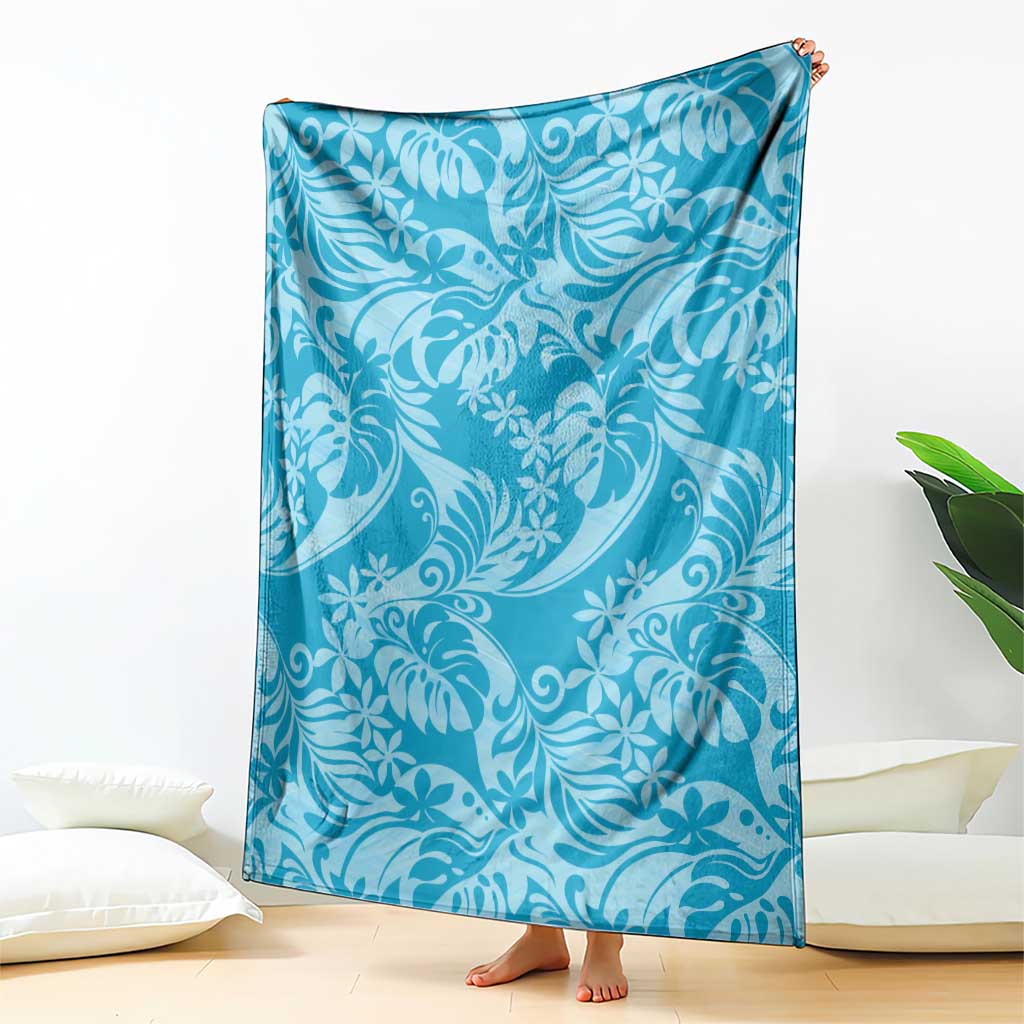 Tahiti Ninamu Tiare Floral Blanket Monstera Palm Tropical Leaves - Polynesian Pride