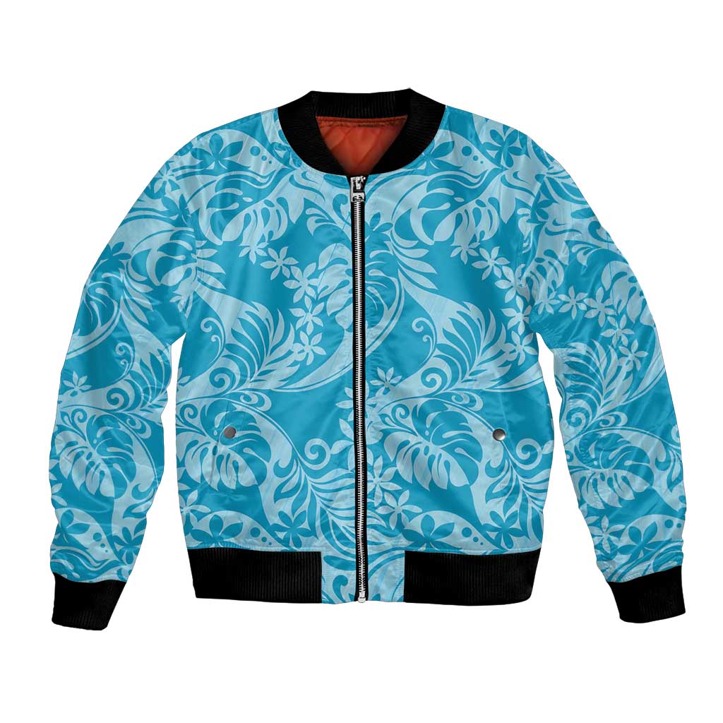 Tahiti Ninamu Tiare Floral Bomber Jacket Monstera Palm Tropical Leaves - Polynesian Pride