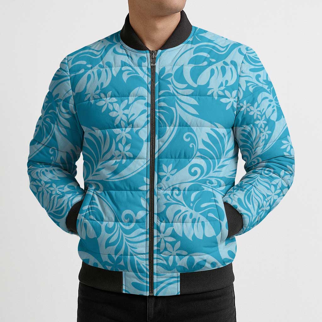 Tahiti Ninamu Tiare Floral Bomber Puffer Jacket Monstera Palm Tropical Leaves - Polynesian Pride