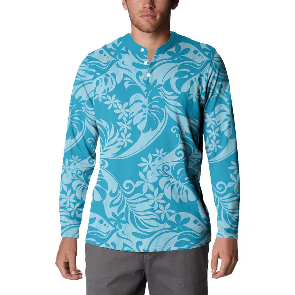 Tahiti Ninamu Tiare Floral Button Sweatshirt Monstera Palm Tropical Leaves - Polynesian Pride