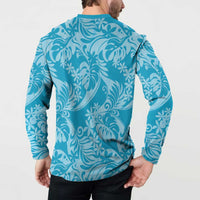 Tahiti Ninamu Tiare Floral Button Sweatshirt Monstera Palm Tropical Leaves - Polynesian Pride