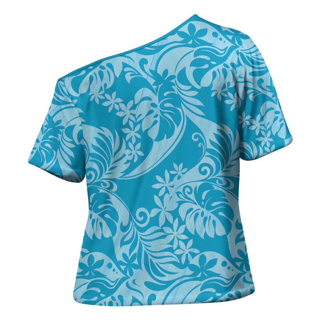 Tahiti Ninamu Tiare Floral Cross Shoulder Shirt Monstera Palm Tropical Leaves - Polynesian Pride