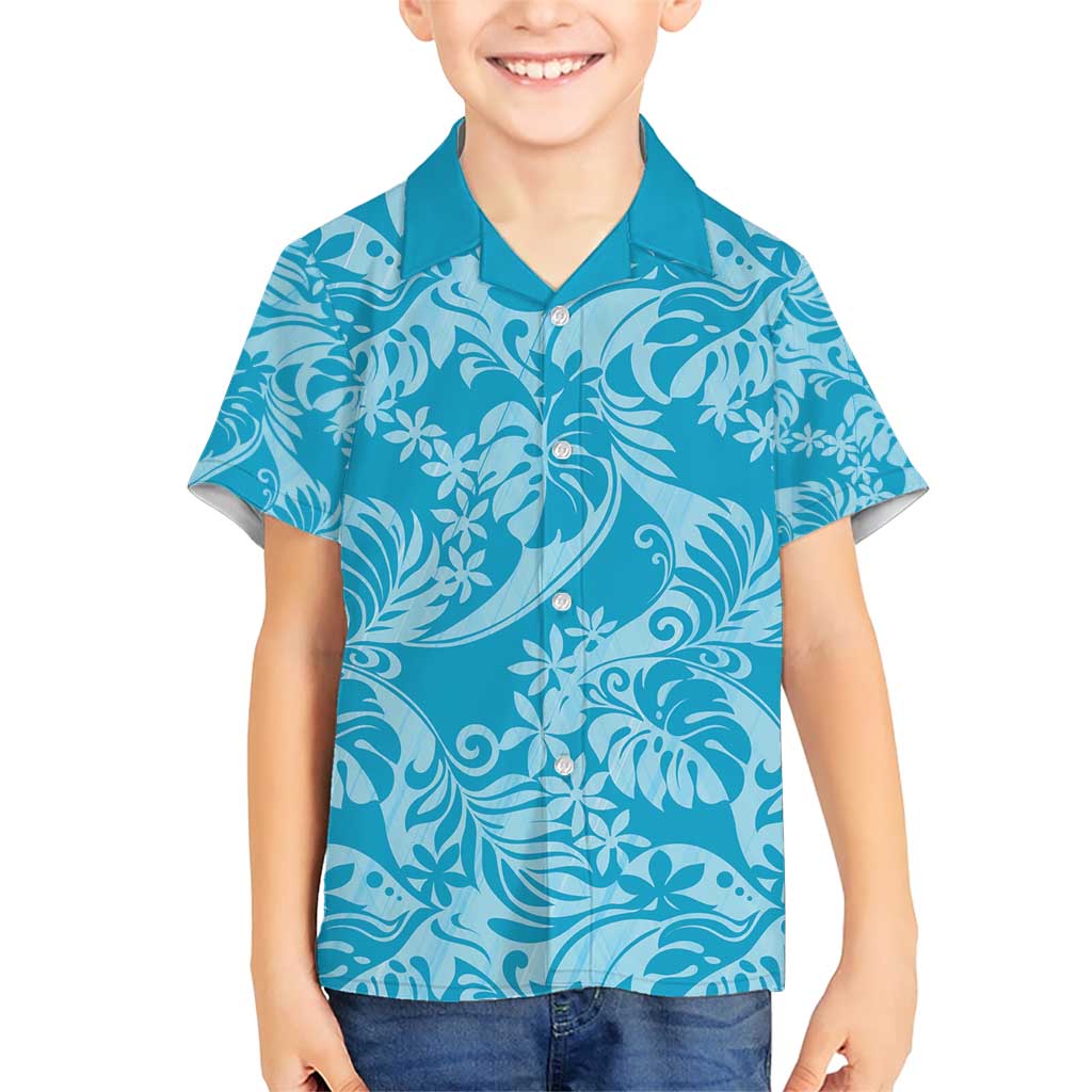 Tahiti Ninamu Tiare Floral Family Matching Short Sleeve Bodycon Dress and Hawaiian Shirt Monstera Palm Tropical Leaves - Polynesian Pride