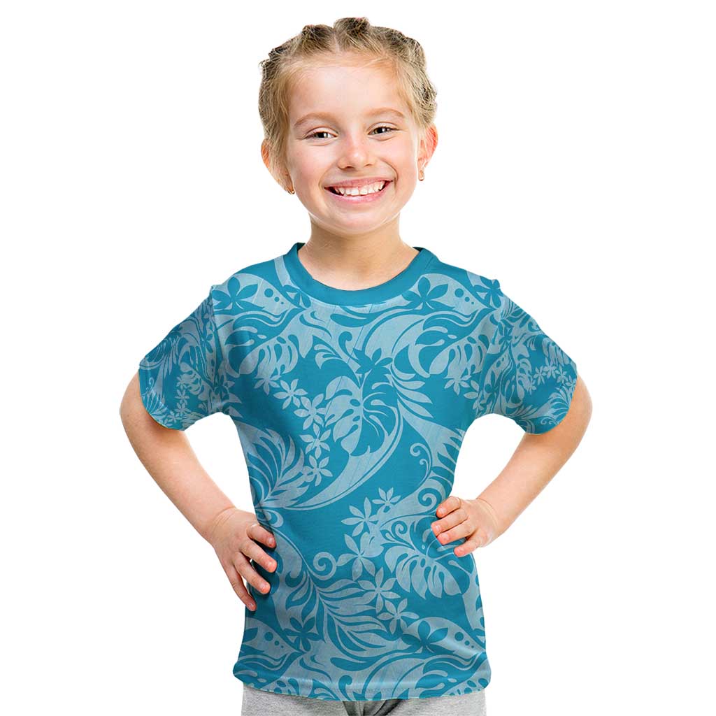 Tahiti Ninamu Tiare Floral Kid T Shirt Monstera Palm Tropical Leaves - Polynesian Pride
