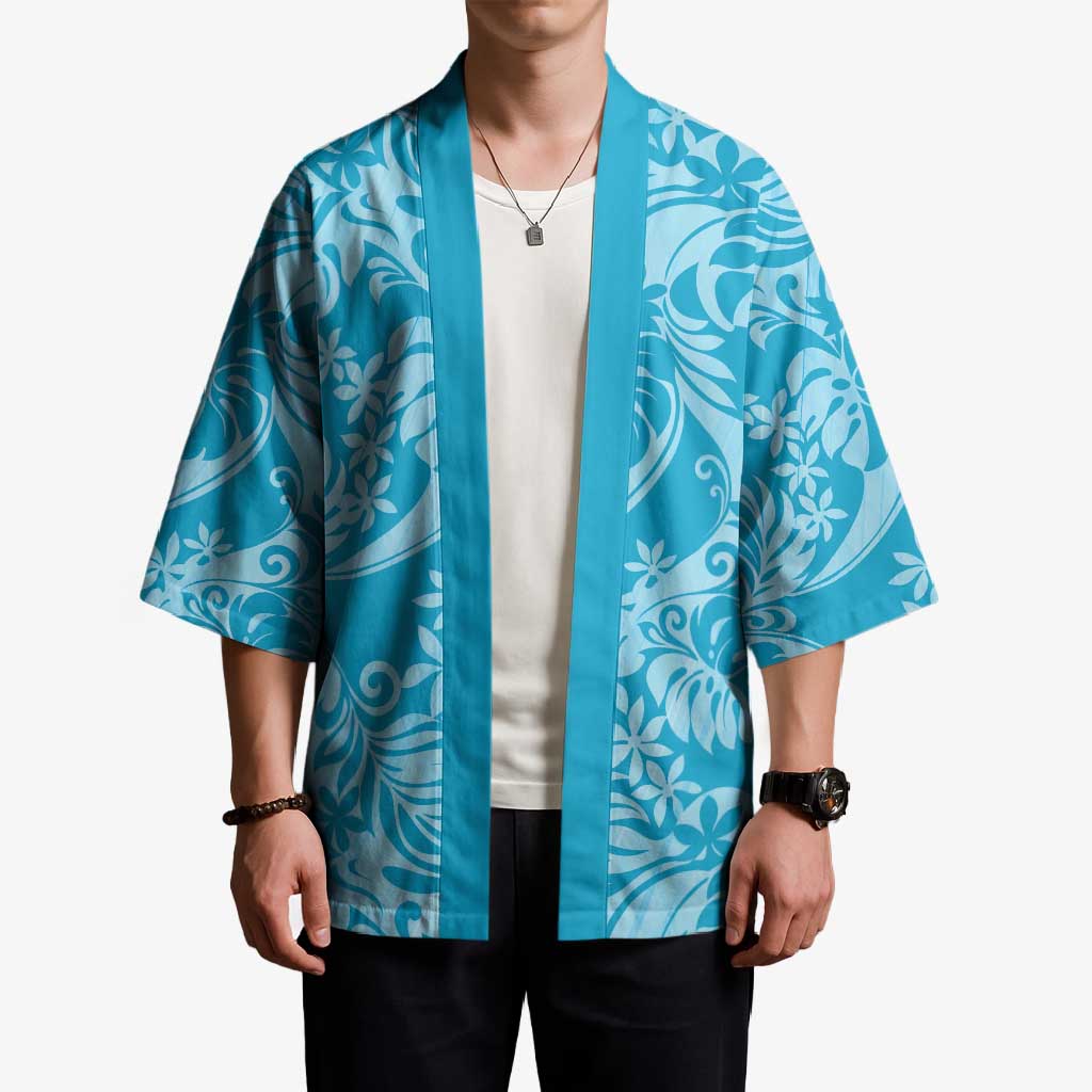 Tahiti Ninamu Tiare Floral Kimono Monstera Palm Tropical Leaves - Polynesian Pride