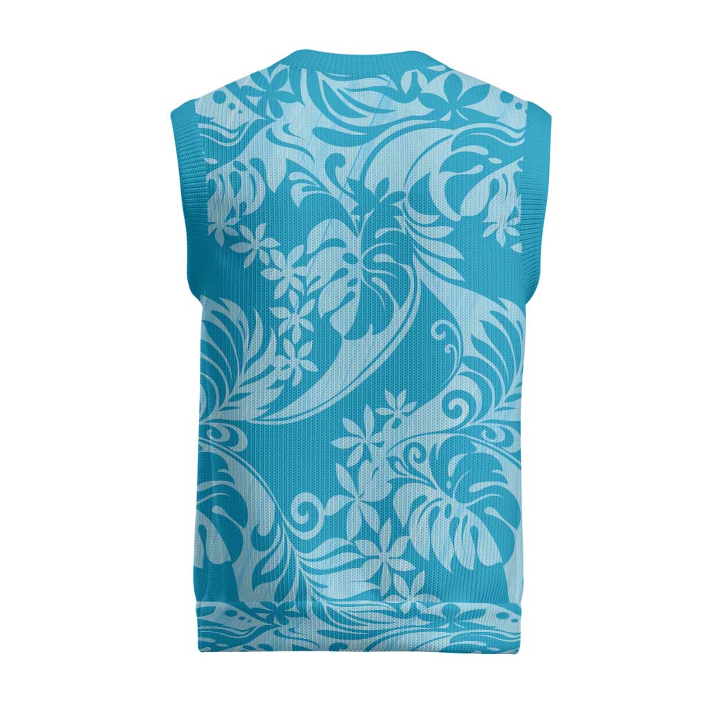 Tahiti Ninamu Tiare Floral Christmas Knitted V-Neck Vest Monstera Palm Tropical Leaves - Polynesian Pride