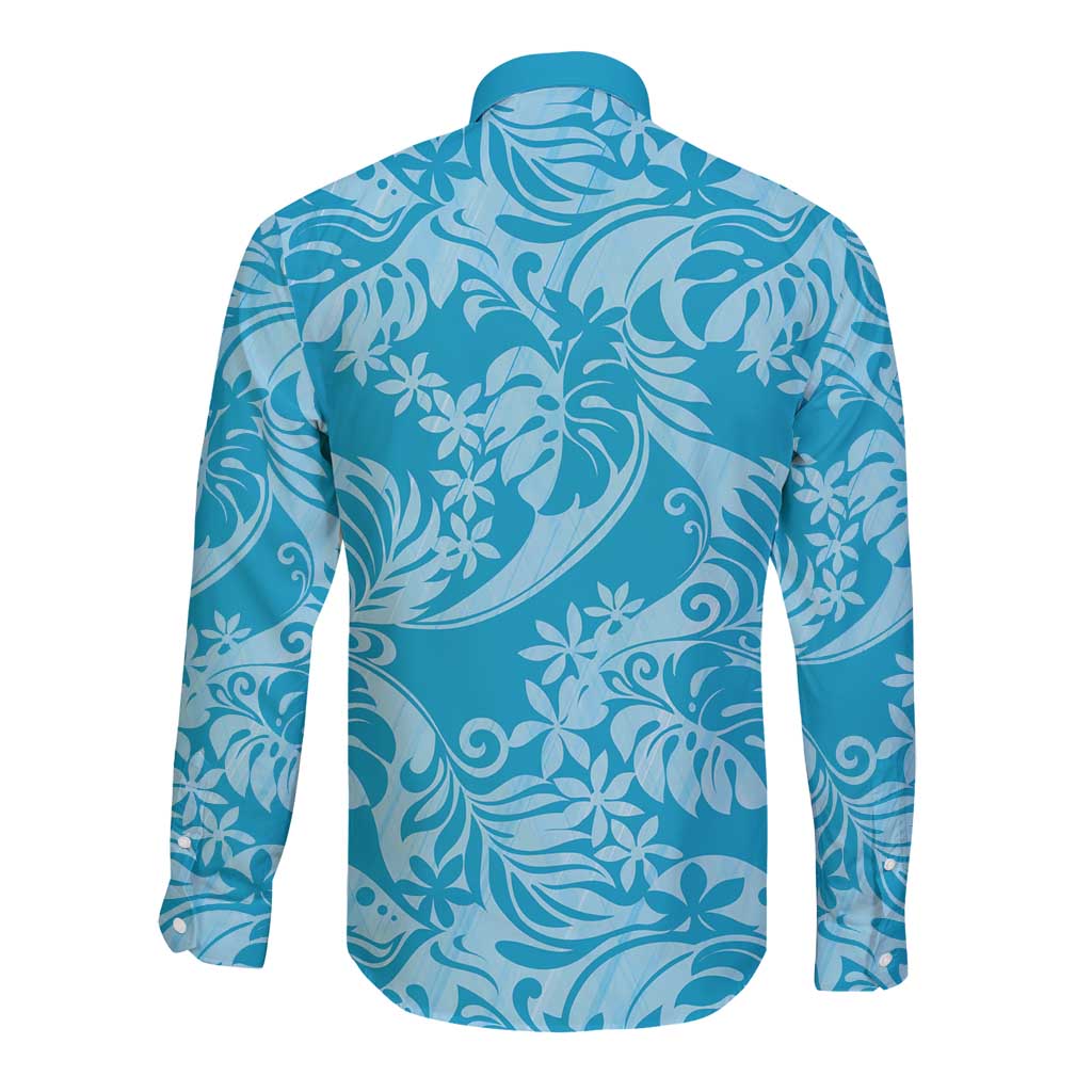 Tahiti Ninamu Tiare Floral Long Sleeve Button Shirt Monstera Palm Tropical Leaves - Polynesian Pride
