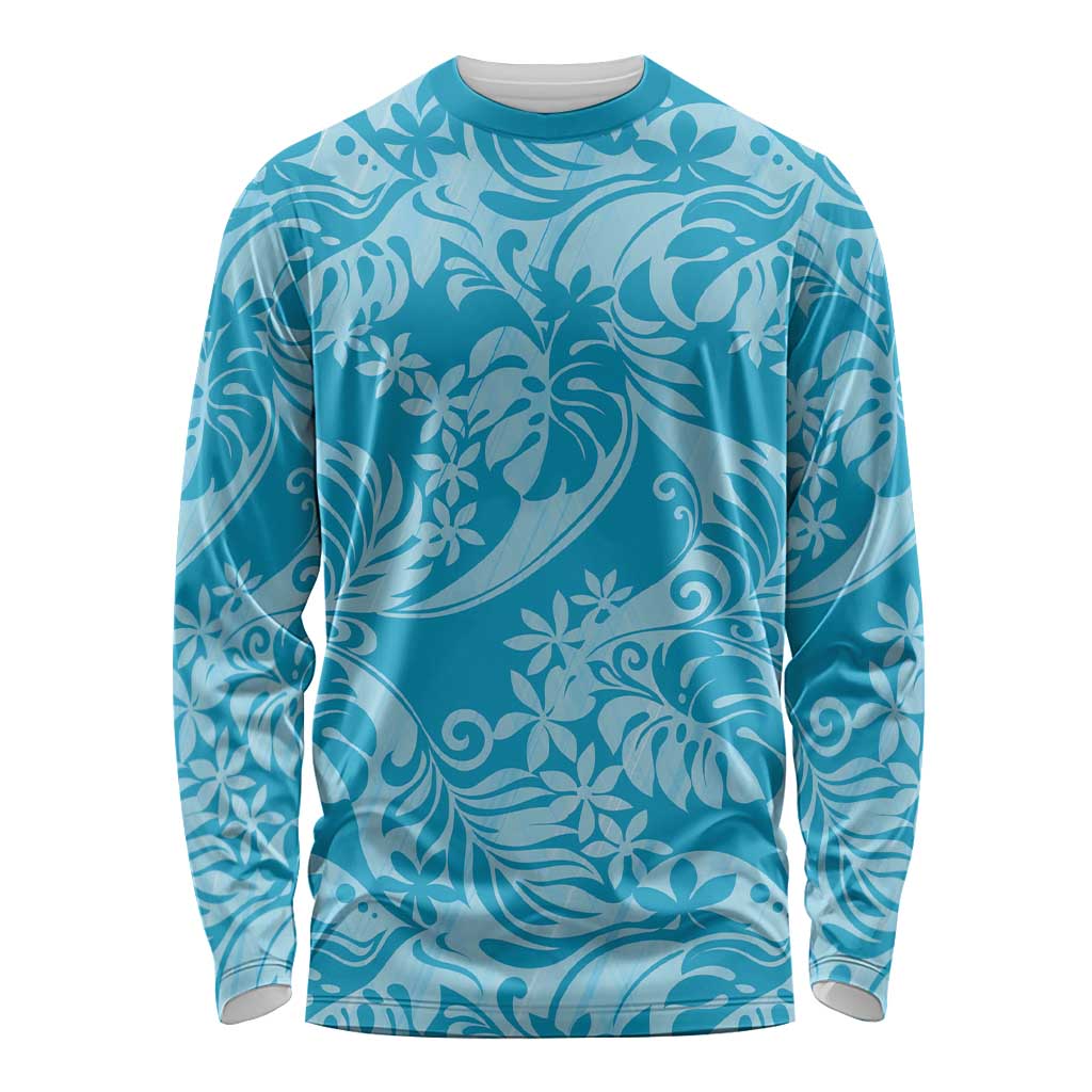 Tahiti Ninamu Tiare Floral Long Sleeve Shirt Monstera Palm Tropical Leaves - Polynesian Pride